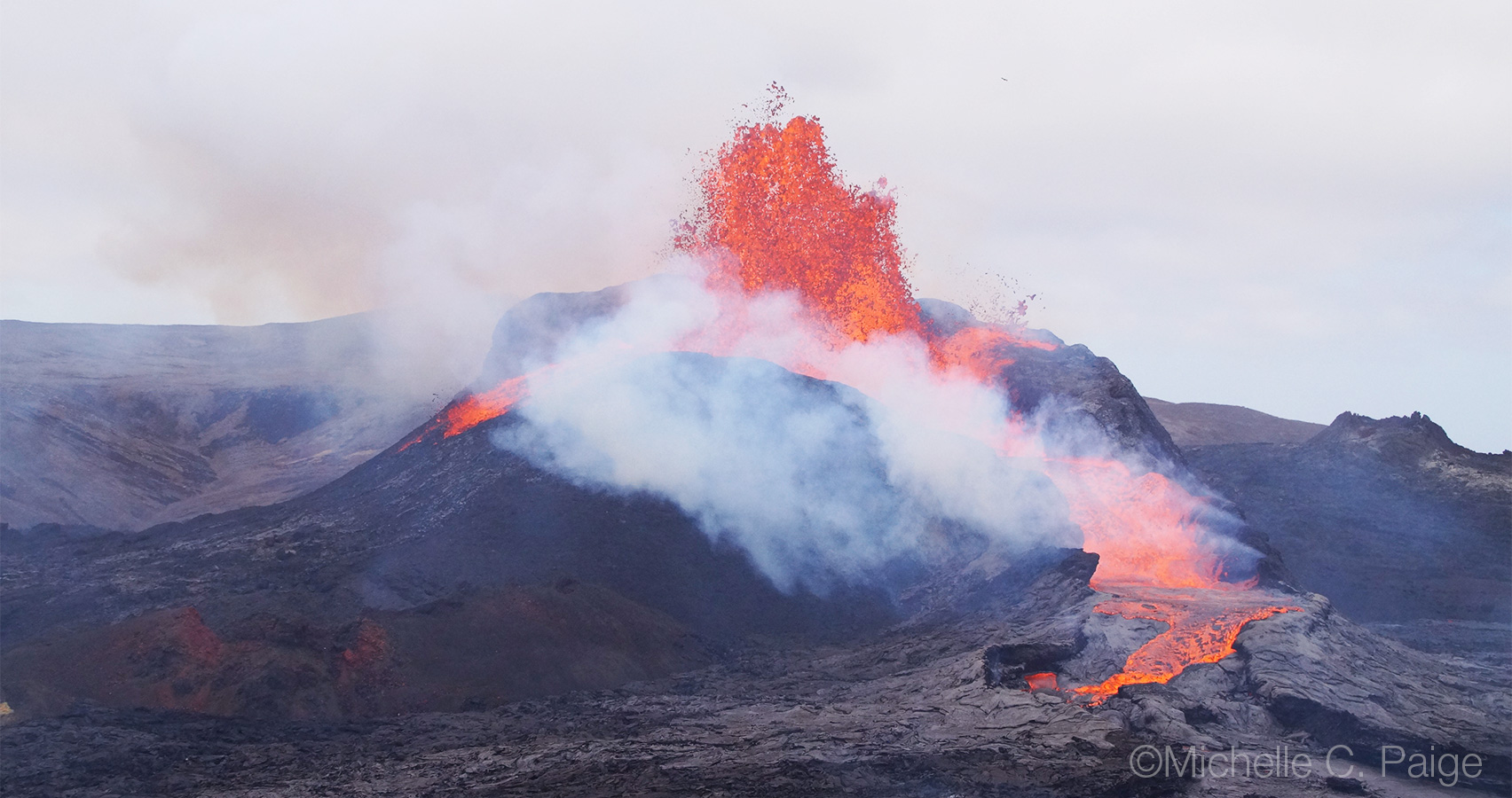 View of the erupting Fagradalsfjall volcano